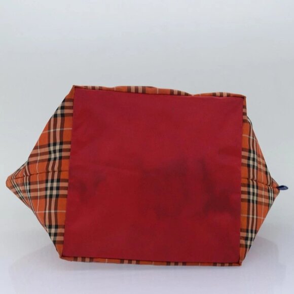 BURBERRY Nova Check Blue Label Tote Bag Nylon Leather Orange Brown Auth ti1814 - Picture 7 of 16